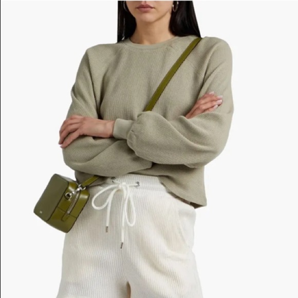 The Range Waffle Knit Cotton Blend Sweater in Sage Green Smalll - Picture 2 of 2